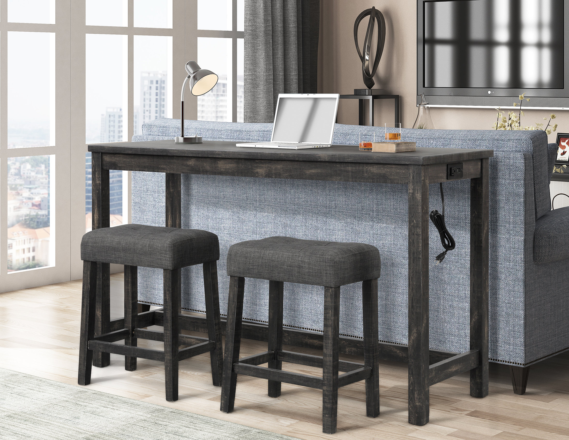 Gray sofa table with stools discount